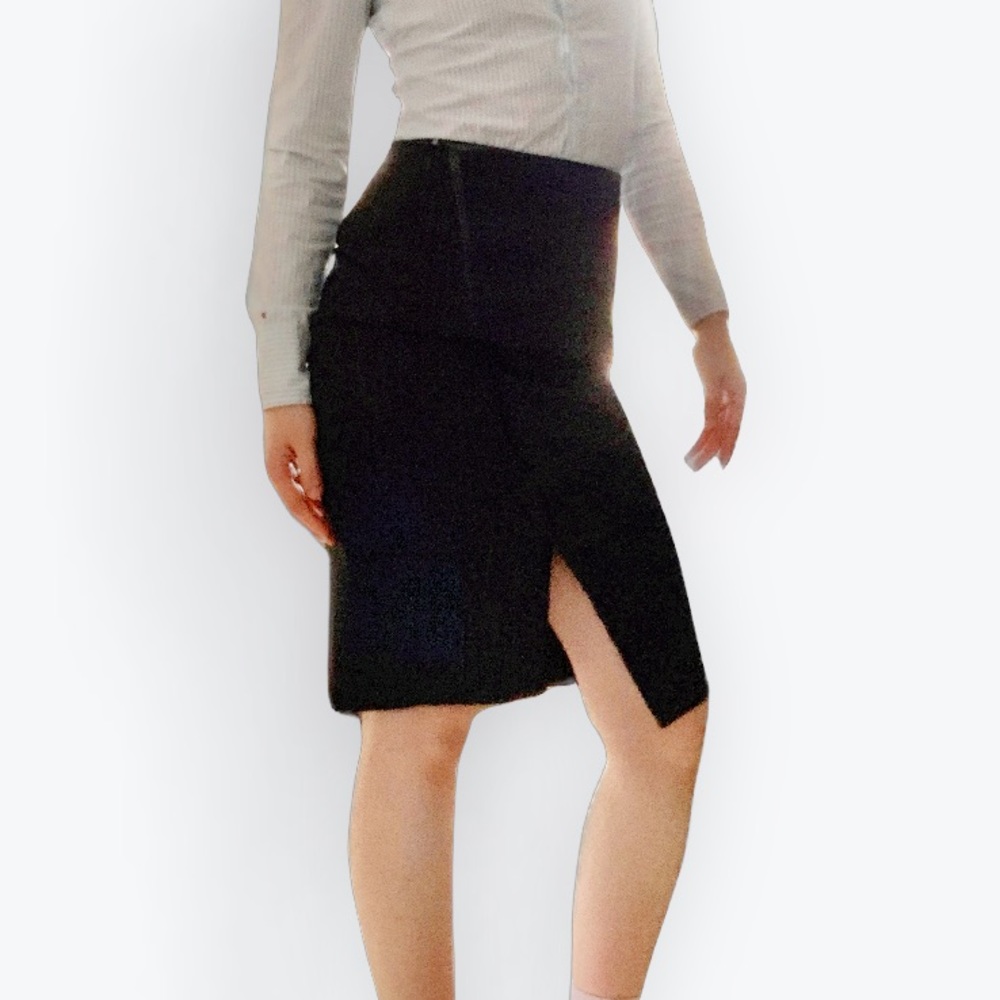 White House Black Market Womens Large Wool Blend Asymmetrical Skirt Midi Black2